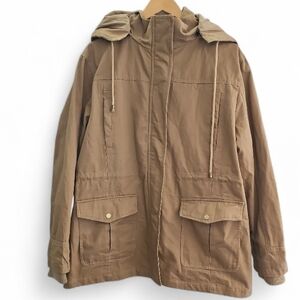 Pursky Hooded Utility Jacket NWOT Sz XL Cotton Canvas Winter Parka Coat Neutral